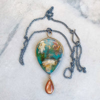 Coral Sea Agate Pendant with Sunstone